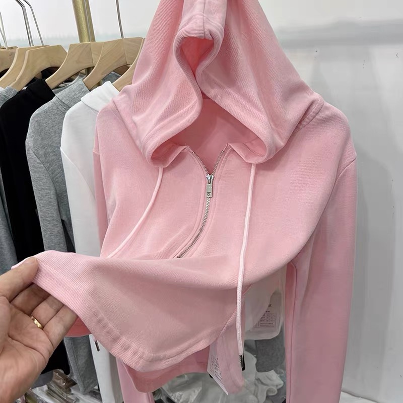 Official photo, one-piece velvet, velvet half-zip hooded long-sleeved T-shirt for women, zipper bottoming shirt for women