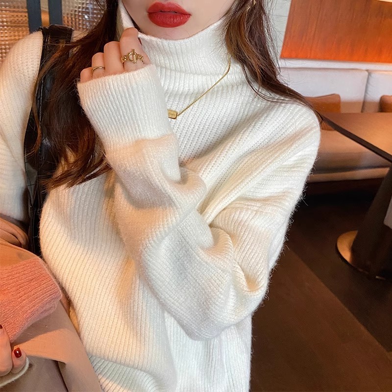 秋冬新款加厚保暖高領毛衣女軟糯純色百搭高級感羊絨衫寬鬆針織衫