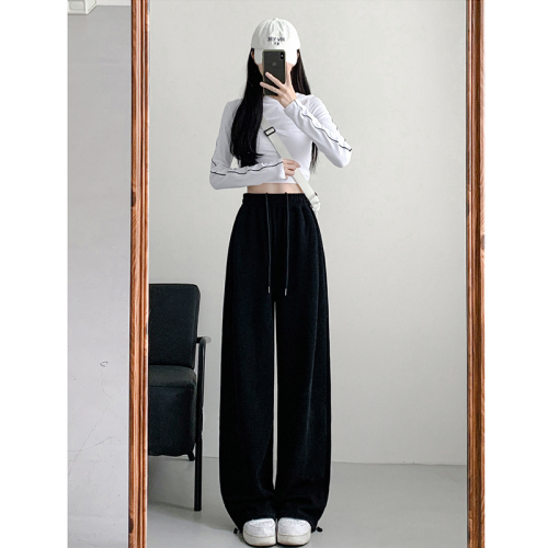 Women's Sport Pants for Short People, Autumn and Winter  New Casual Loose Straight Leg Wide Leg Pants Slimming Cuffed Joggers 