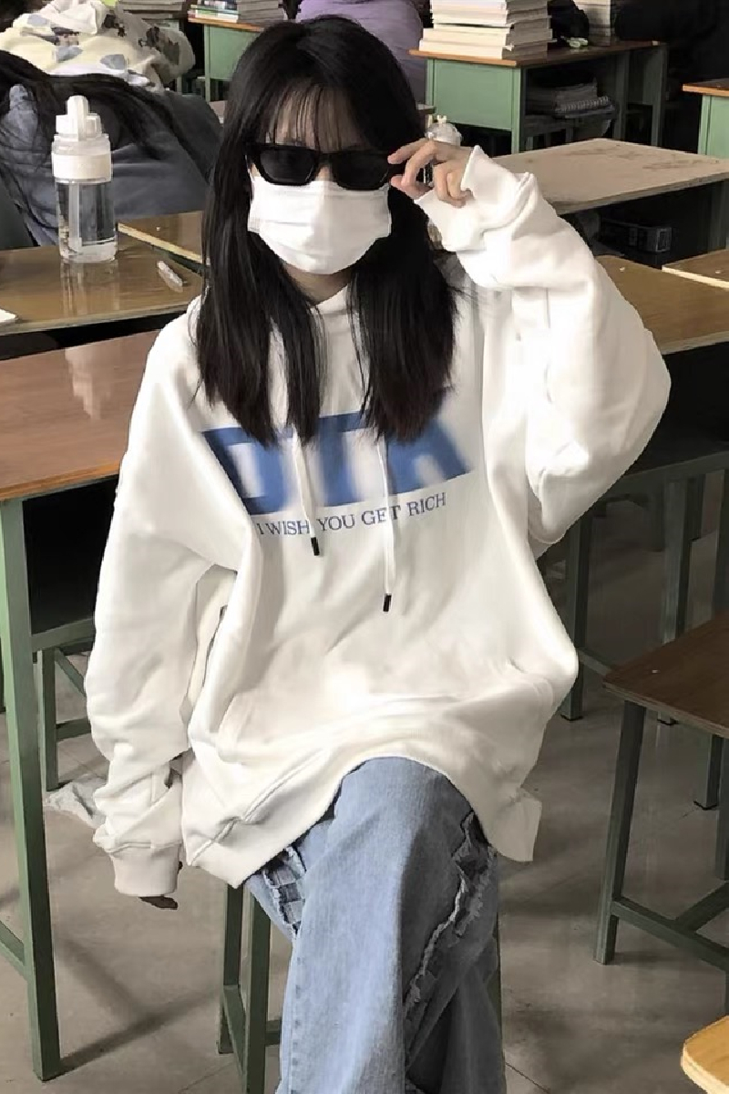 秋冬加絨加厚韓版寬鬆字母印花連帽衛衣女潮上衣冬裝