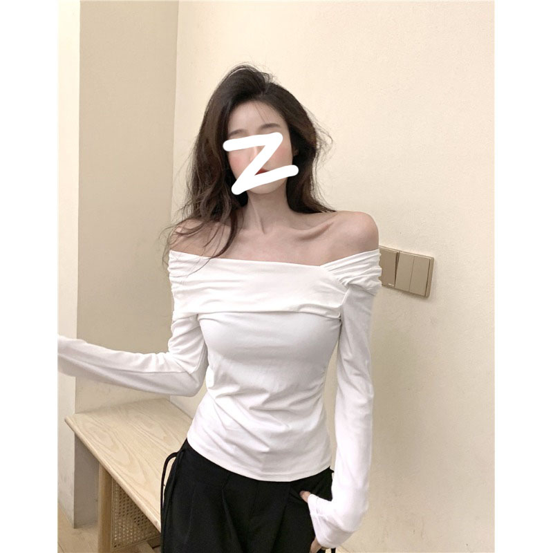 40 Count Modal 260g Rayon Pure Desire One Shoulder Long Sleeve T-Shirt Women's Off-Shoulder Slim Fit Top