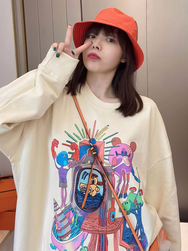 秋冬新款加厚寬鬆韓版圓領印花長袖衛衣女冬季加絨上衣潮