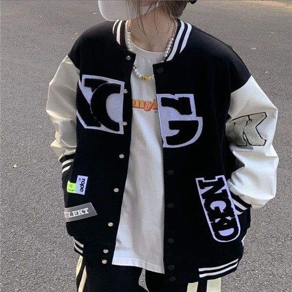 高街hiphop夾克外套女春秋百搭寬鬆ins潮牌美式復古vintage棒球服