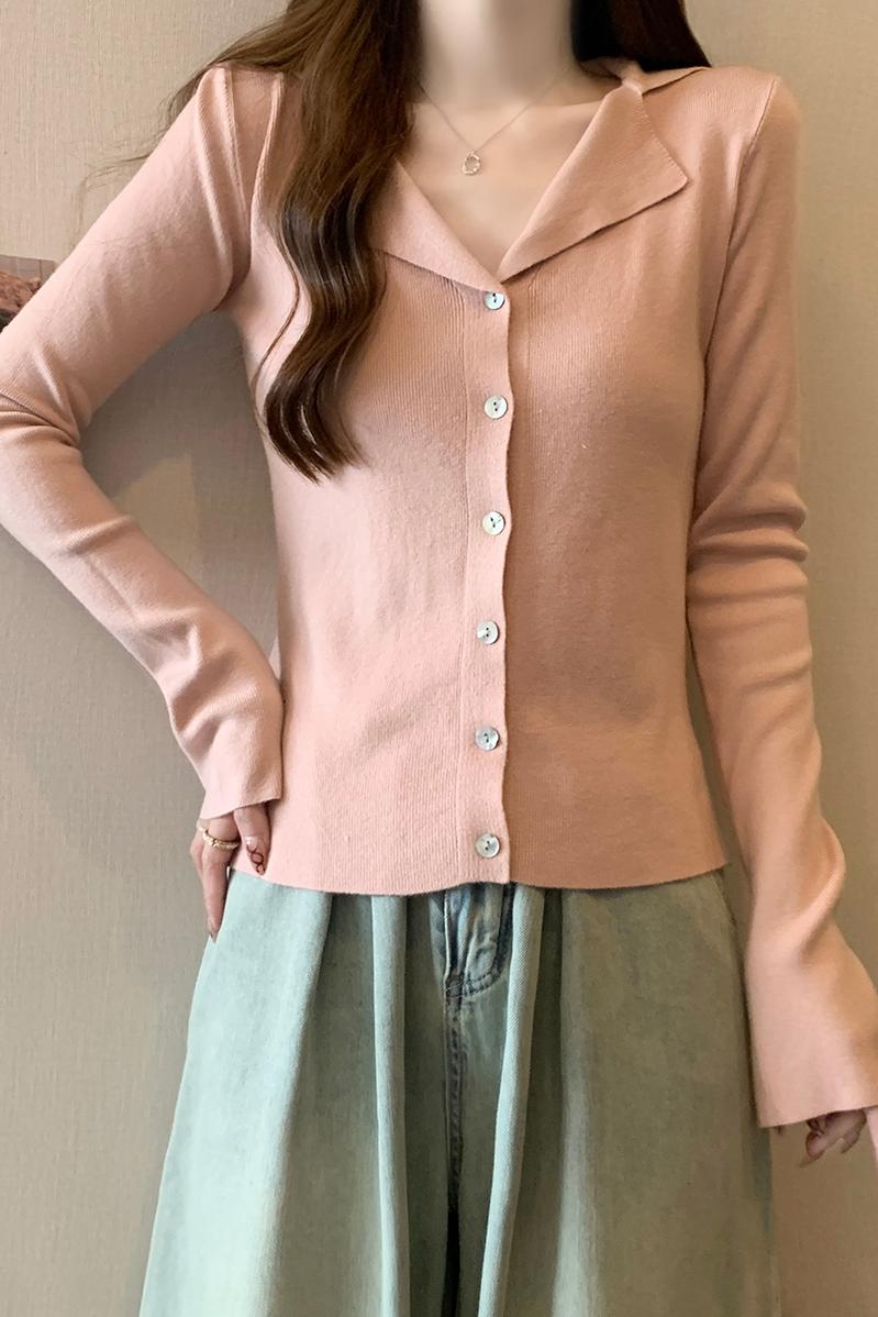 實拍包芯紗長袖上衣針織衫女款打底衫女秋冬2023開衫外套保暖毛衣