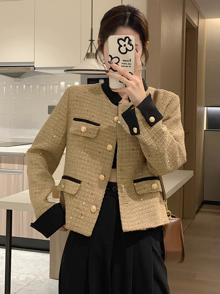 2023年新款法式小香風外套女春秋季高級感名媛小個子短款氣質上衣