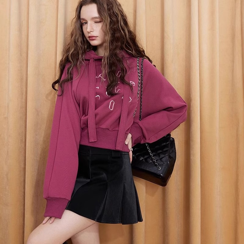 Official Photo Short Hooded Sweatshirt Women 2023 Autumn New Casual Small Loose Printed Long Sleeve Top
