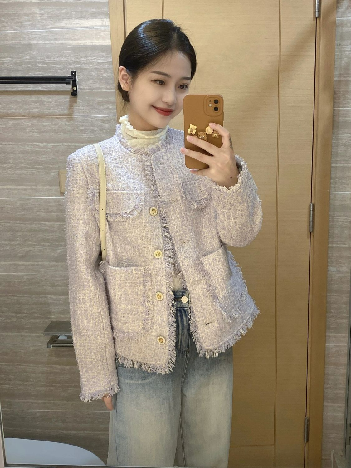 2023 early autumn French sweet temperament small fragrance short taro purple jacket women's high-end tops
