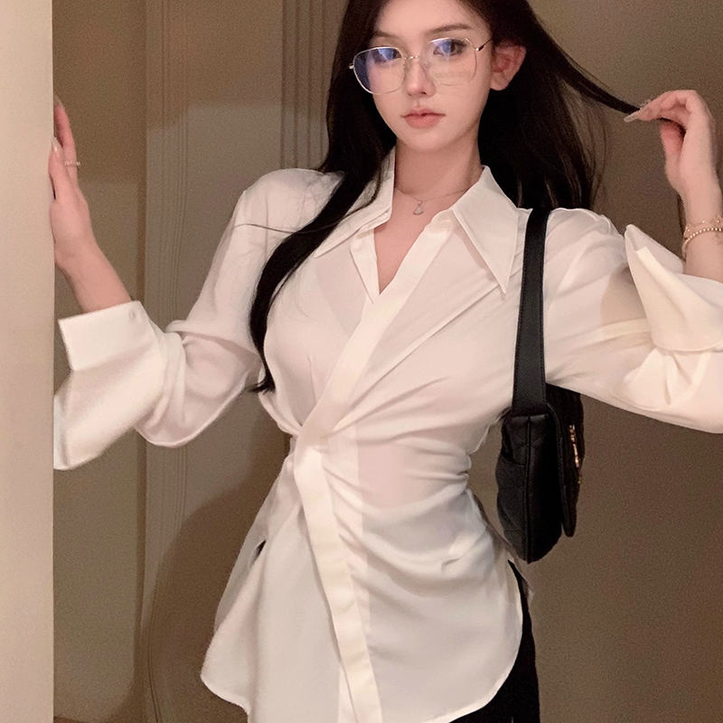 長袖襯衫女裝秋冬薄款設計感襯衣寬鬆中長款開衫上衣