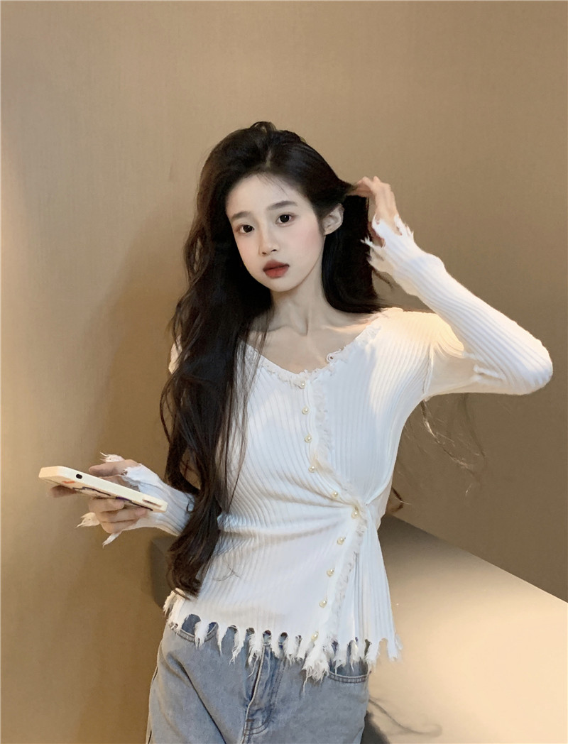 實拍~2023秋季新款獨特别致純欲純欲辣妹針織開衫短款上衣女
