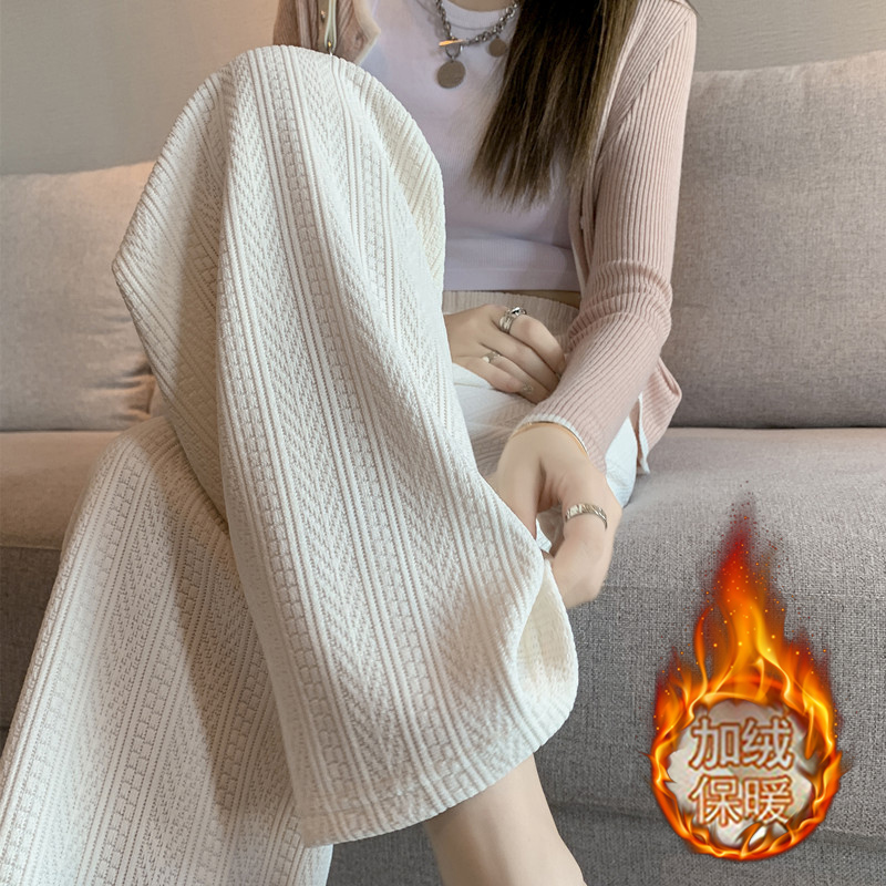 實拍麥穗條複合運動褲女秋冬季新款休閒加絨加厚闊腿褲衛褲潮
