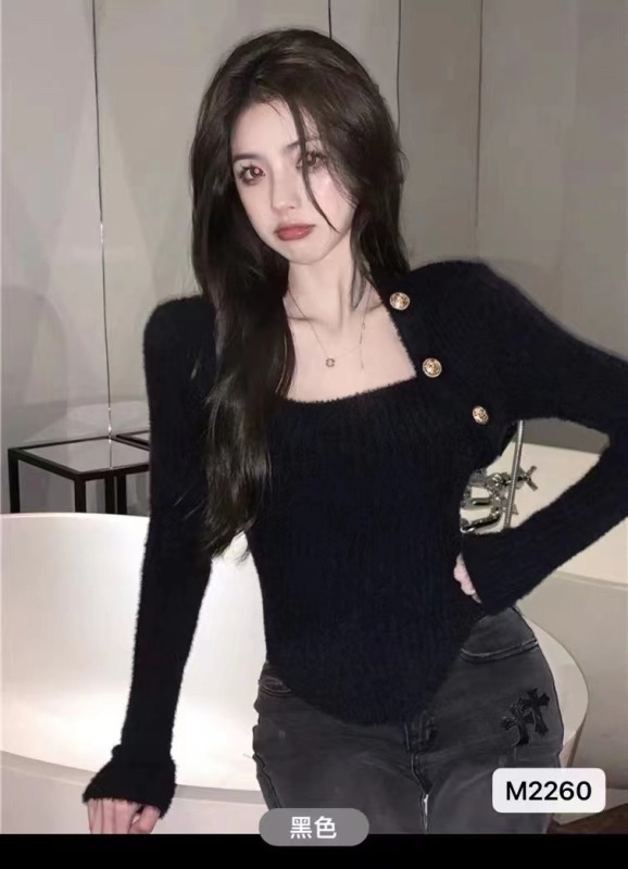 水貂絨軟糯毛衣別致打底衫女內搭春秋冬獨特上衣超好看設計感小眾