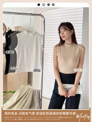 Slimming Semi-High Collar Fleece Base Layer Bralette for Autumn/Winter, Invisible Under Clothes, No-Sleeve, Heated, Women's Fuzzy Thin Top