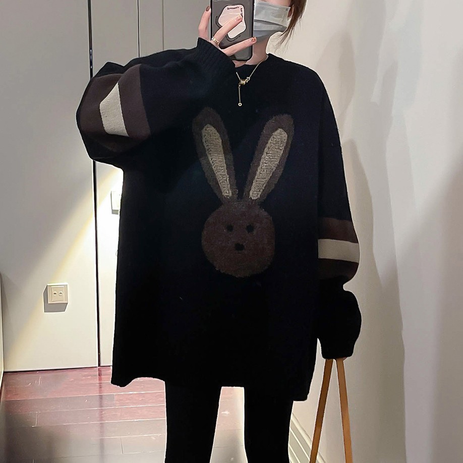 時尚網紅寬鬆顯瘦毛衣女2023秋冬新款女裝百搭慵懶風中長款針織衫