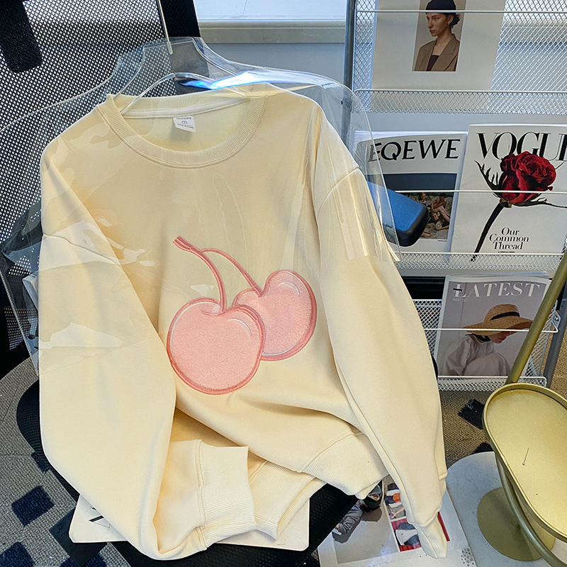 實拍 衛衣女秋冬韓版加絨加厚卡通刺繡圓領上衣大碼女裝
