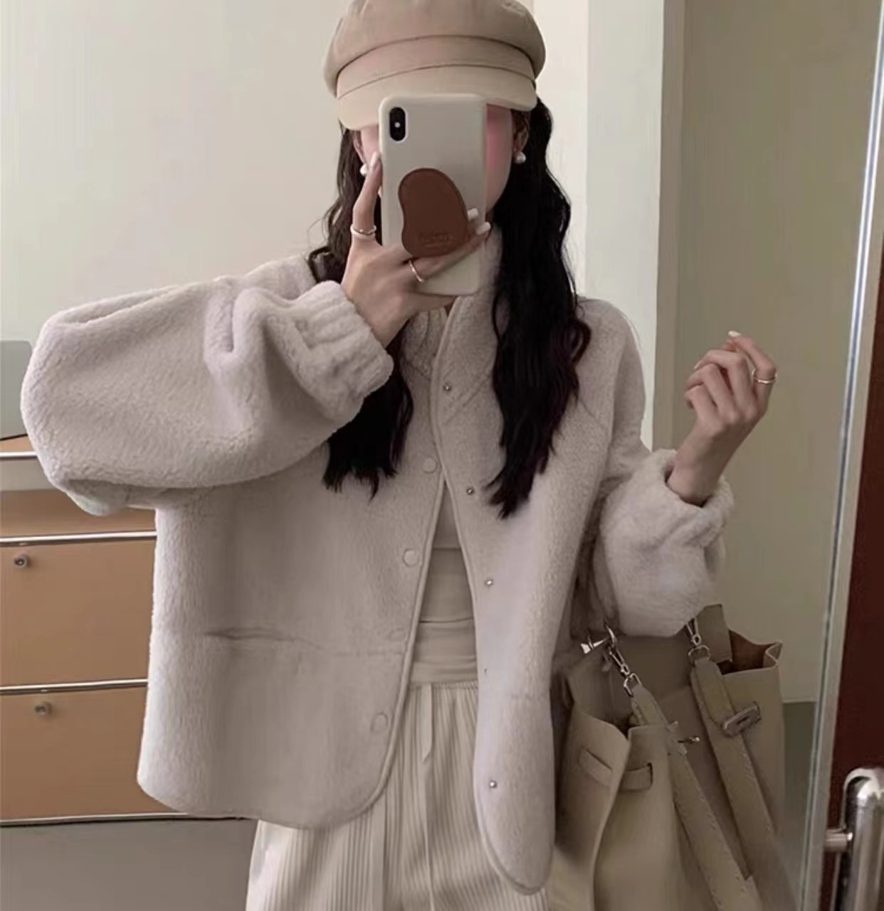 秋冬2023新款羊羔絨百搭外套女高級感短款上衣