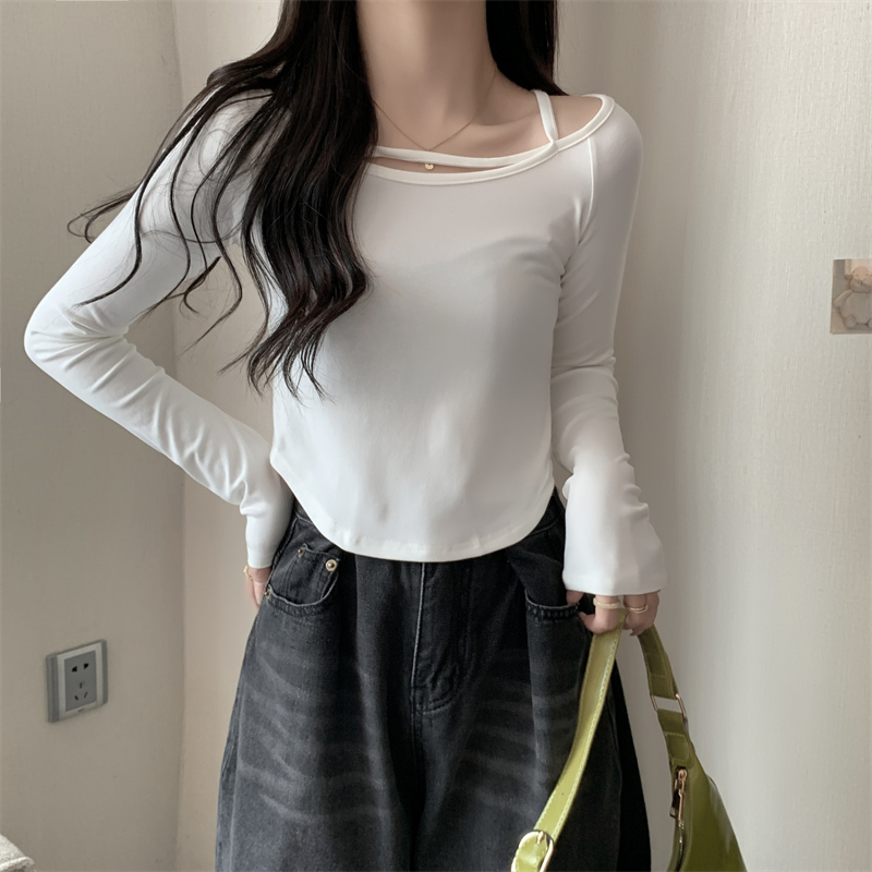 Actual shot of ammonia-rich velvet brushed long-sleeved T-shirt for women, niche bottoming shirt for women, autumn and winter clothing
