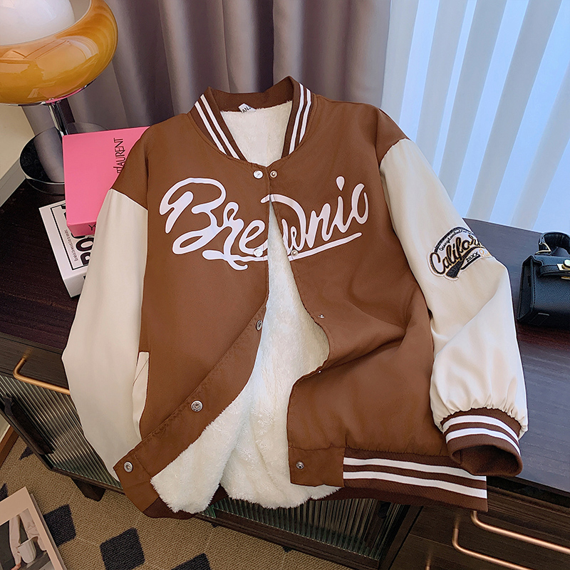 韓版ins復古刺繡棒球服外套女秋冬2023新款寬鬆加絨百搭夾克上衣
