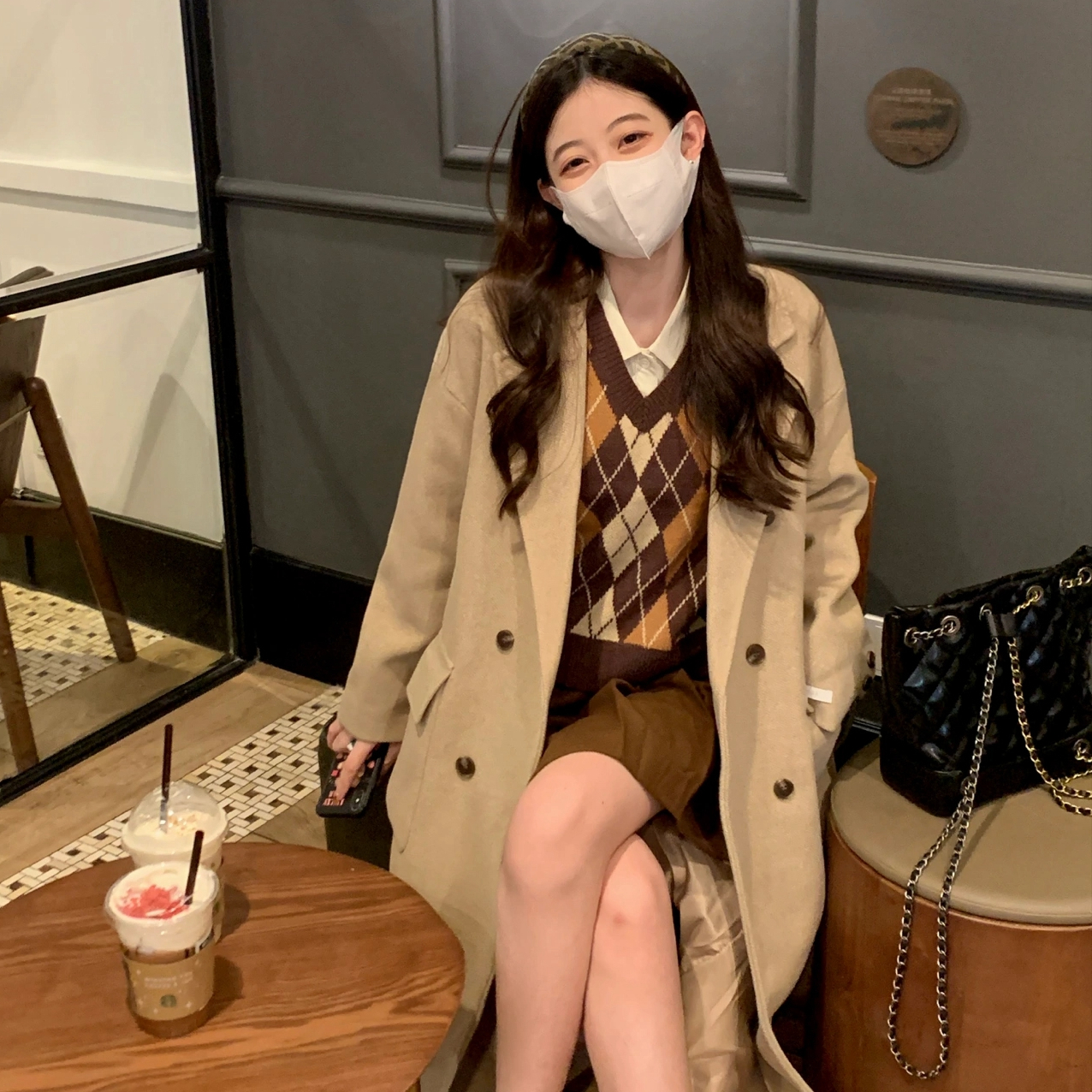 New British woolen coat, Korean style college style loose silhouette mid-length thick woolen temperament blazer