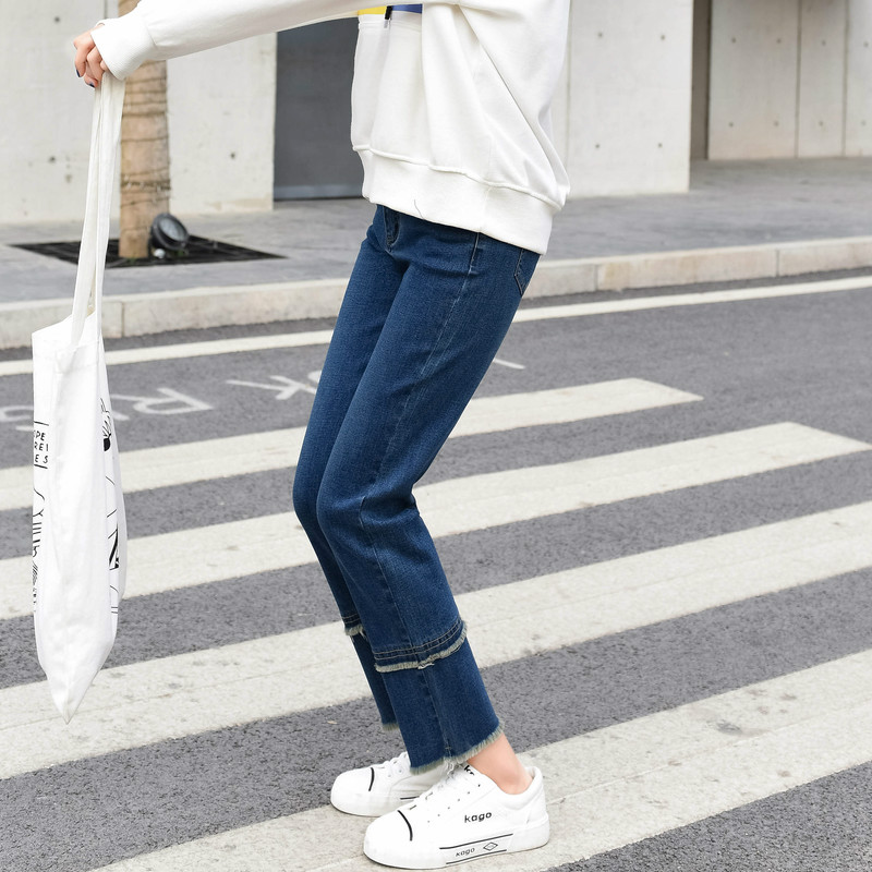 實拍202秋冬牛仔褲女寬鬆高腰小直筒顯瘦老爹煙管褲九分褲