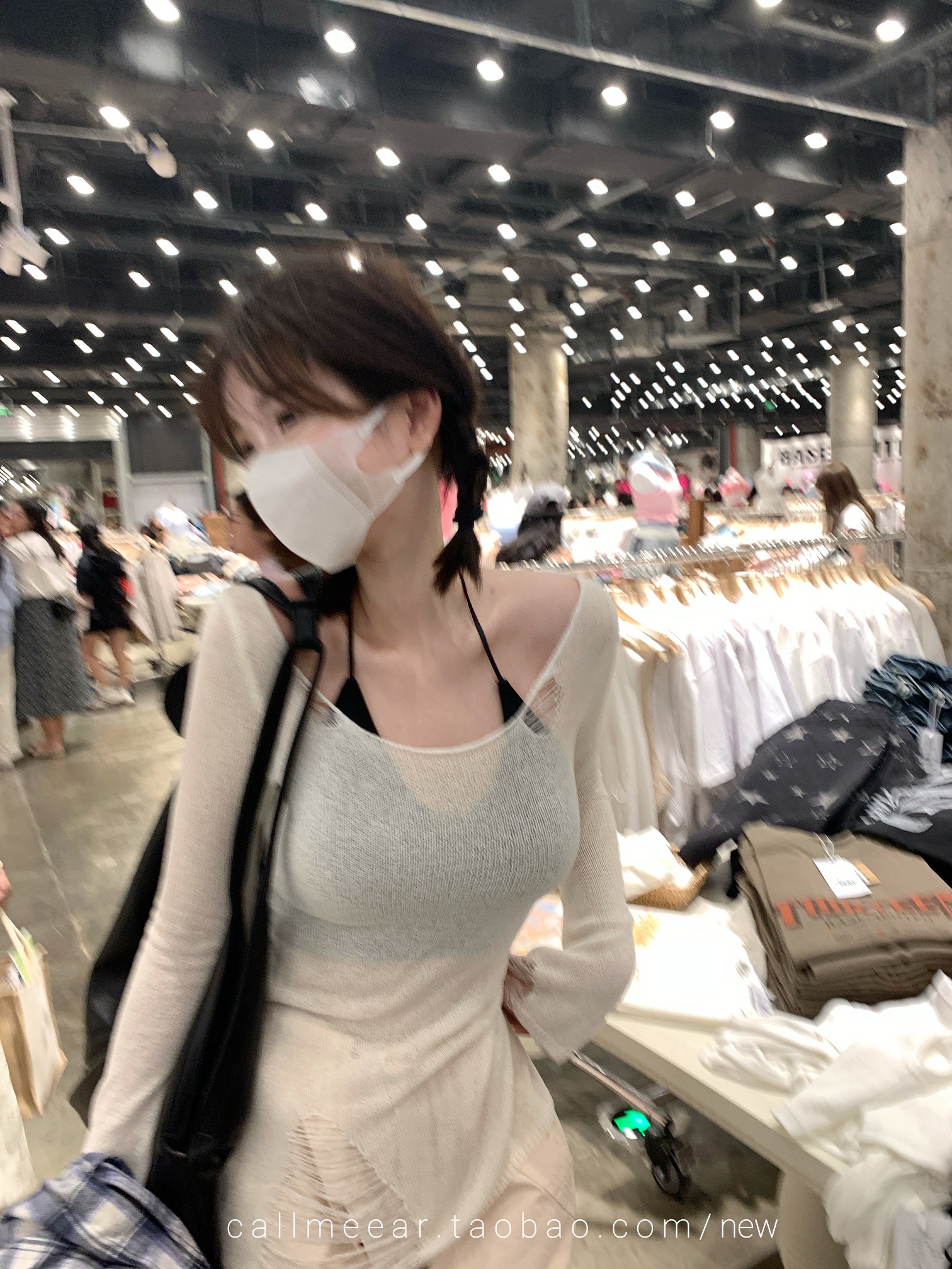 callmeear//慵懶氛圍感韓系破洞做舊風長袖修身針織上衣/吊帶