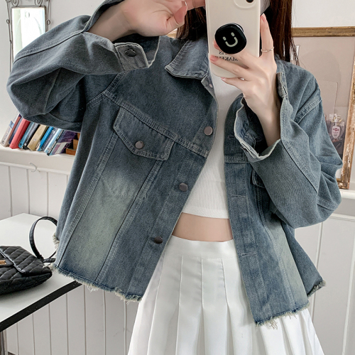 Actual shot ~ Retro style denim jacket for women 2023 new fall style loose, slim and versatile long-sleeved top