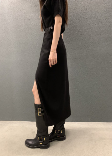 韩国chic秋季新款法式设计感开叉半身裙女修身显瘦不规则长裙