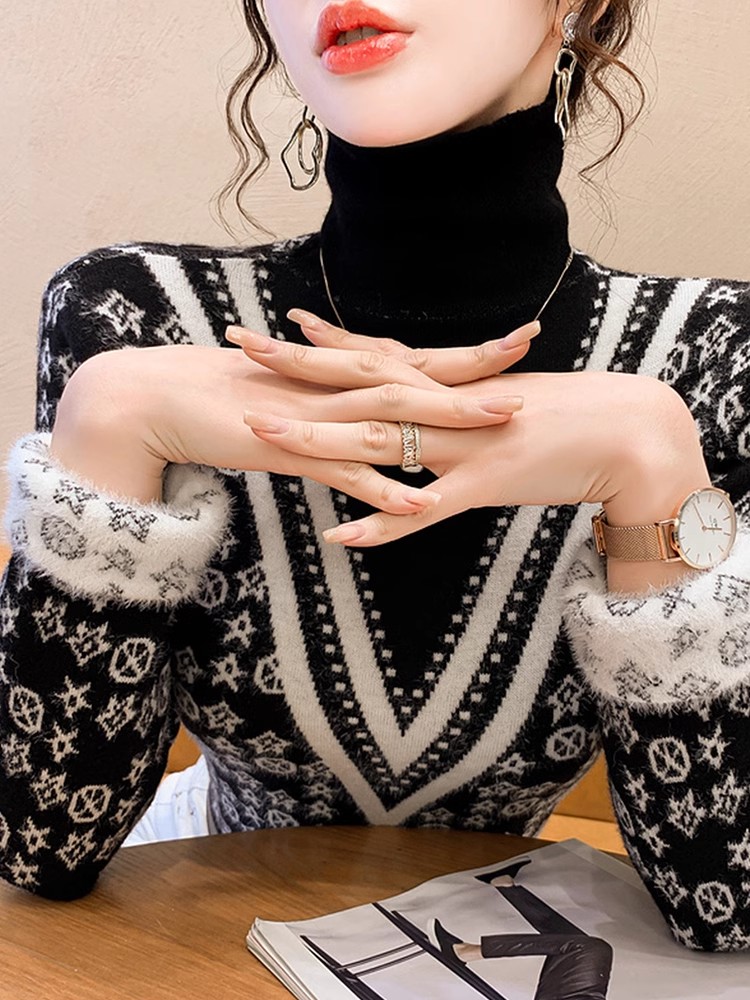 歐貨高領打底衫女秋冬加絨加厚保暖內搭毛衣修身顯瘦氣質針織上衣