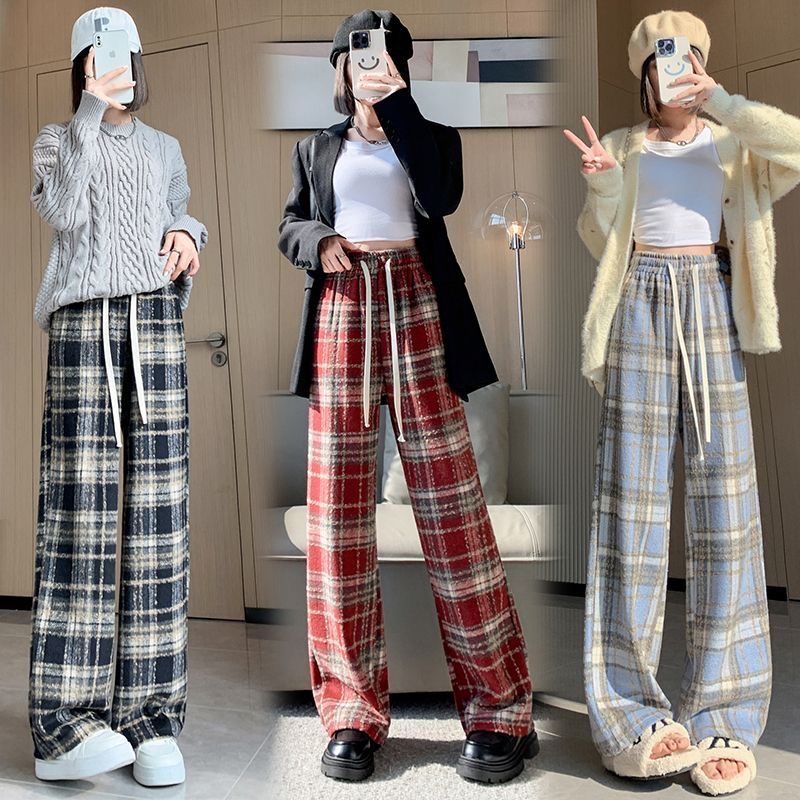 原版面料 做法 品質高於行 韓版設計毛呢格子褲女秋冬棉褲