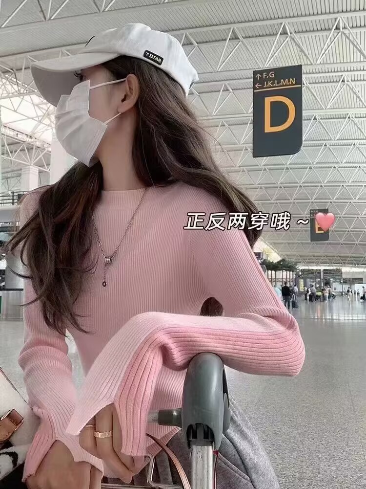曾小咸女裝針織打底衫女秋冬季新款內搭前後兩面穿設計感小眾毛衣