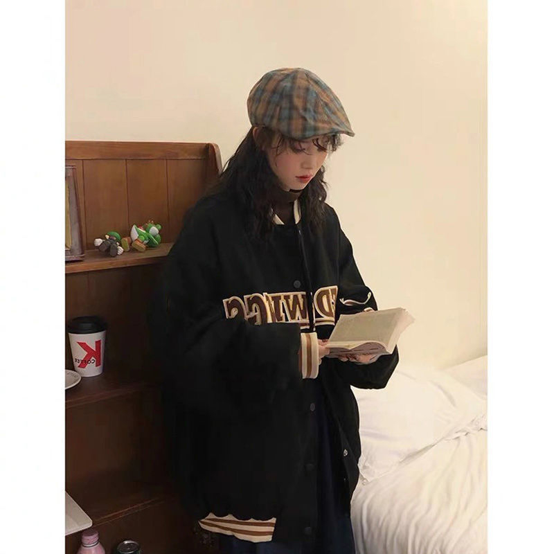 美式復古vintage棒球服女潮ins春秋新款百搭寬鬆夾克短外套