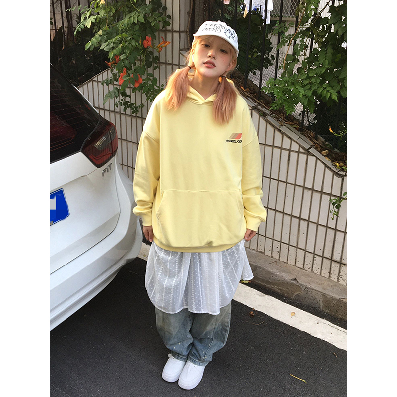 美式潮牌長袖衛衣女秋冬字母印花情侶連帽衫寬鬆套頭加絨上衣ins