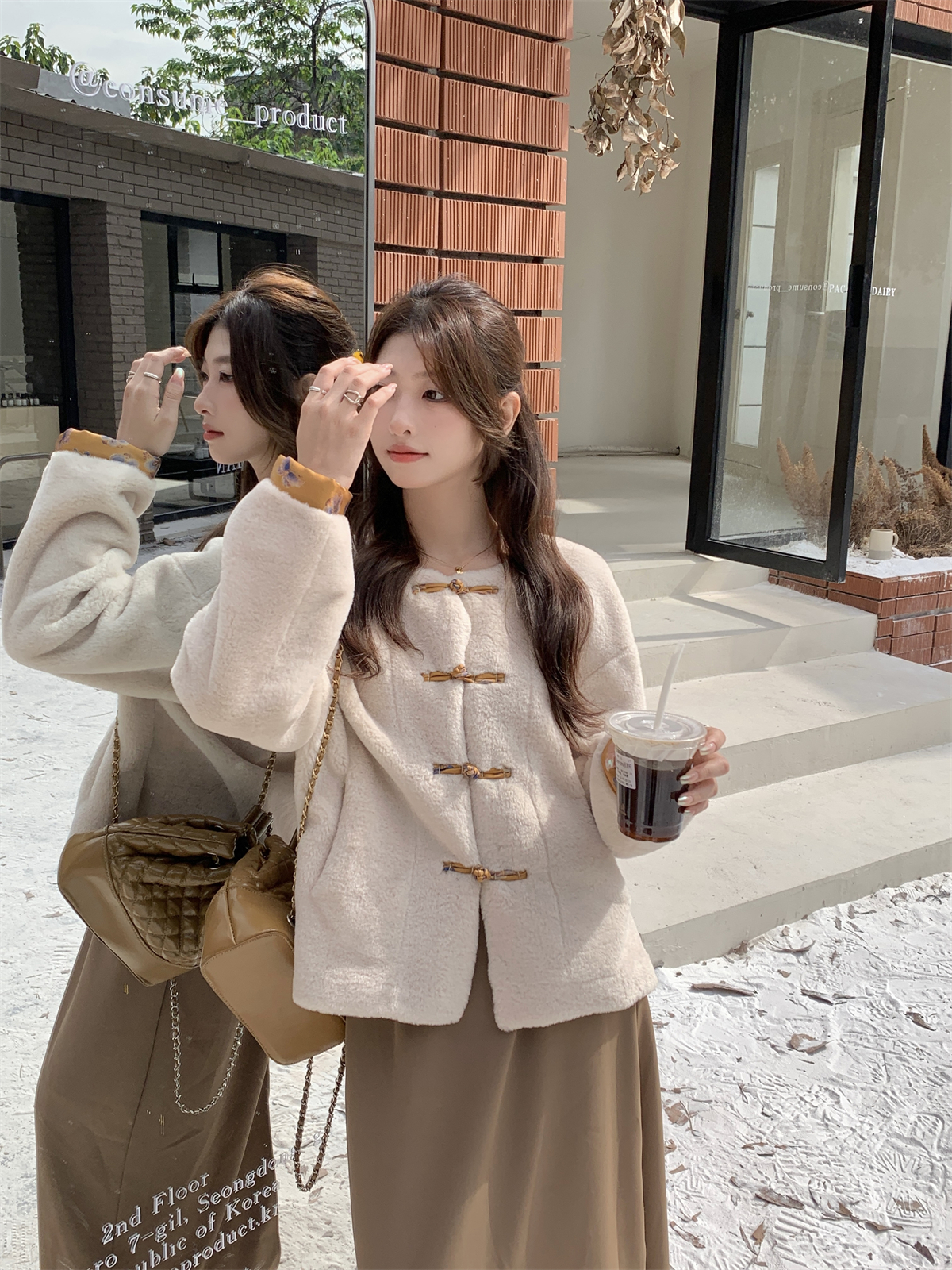 實拍# 秋冬中國風小個子皮毛一體仿羊羔毛外套女
