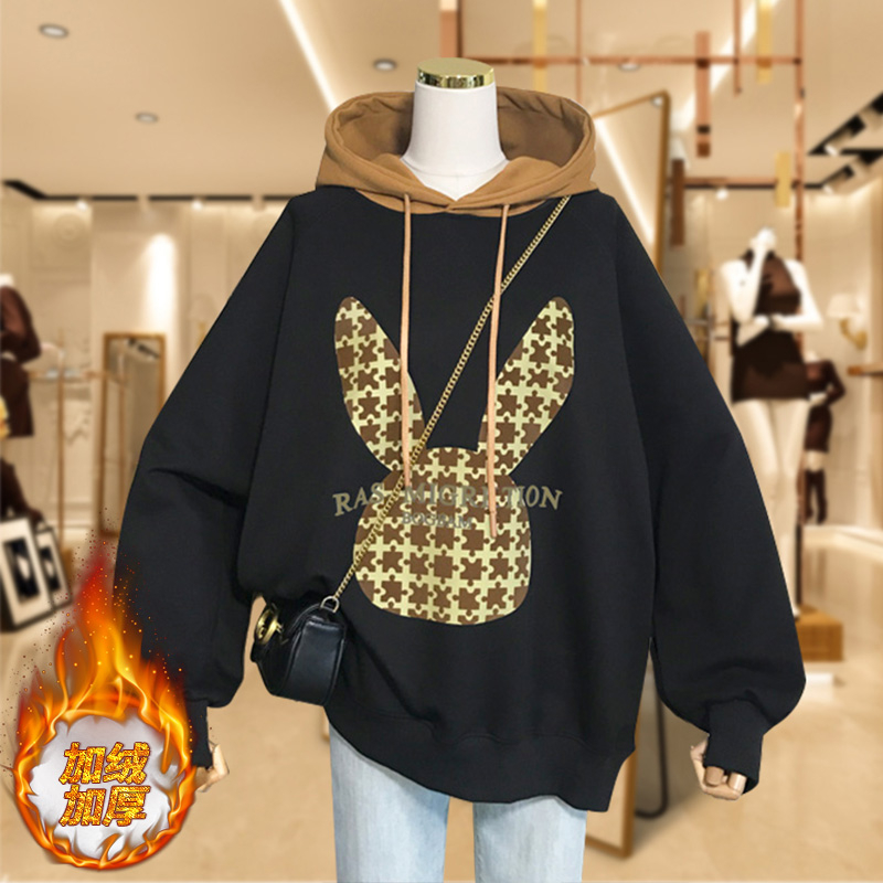 Women's trendy velvet thickened cartoon hooded sweatshirt