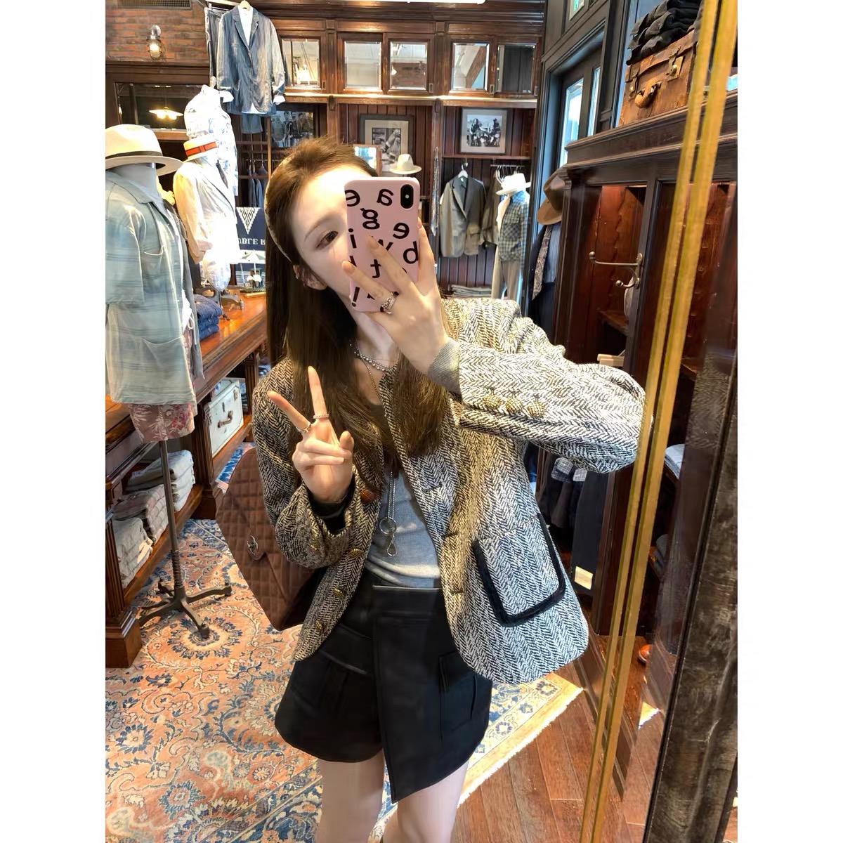 aaaaxbbb 琥珀松林 短款長袖羊毛呢外套高級感秋冬時髦新款上衣女