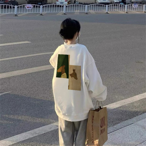 原宿BF加絨加厚套頭圓領衛衣女學生鹽系寬鬆上衣秋冬季外套慵懶風