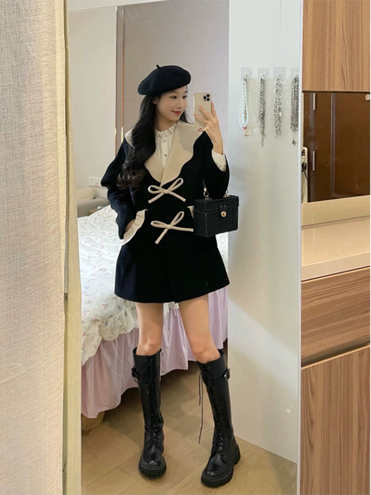 有燙韓系赫本風呢子外套女高級感秋冬加厚毛呢大衣2023新款