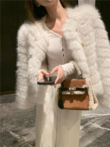 Actual shot~French style loose small fragrance style high-end fur imitation fur jacket for women