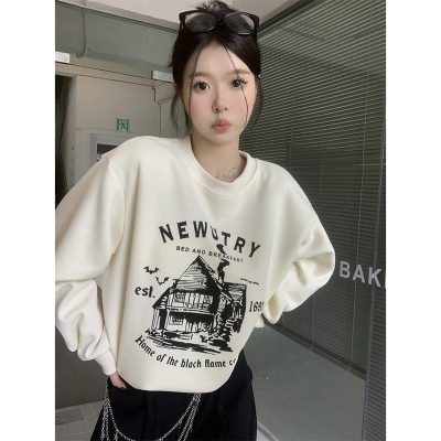 Harajuku BF thickened velvet pullover round neck sweatshirt for female students salt loose top autumn and winter coat lazy style