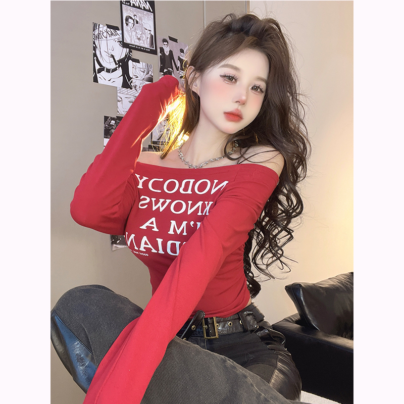 設計感小眾長袖t恤修身顯瘦打底衫今年流行2023短上衣女春秋新款