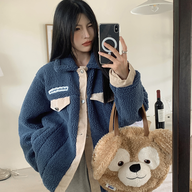 實拍~棉衣棉服冬季新款韓版羊羔絨設計感小眾短款加厚外套潮