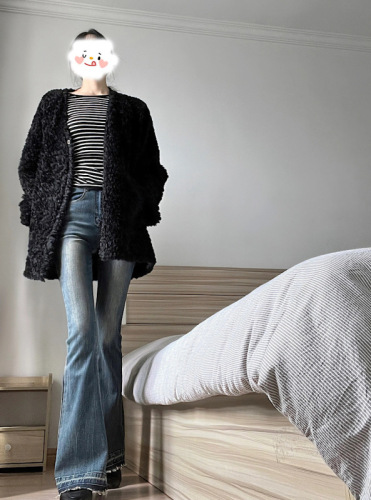 Actual shot of eco-friendly fur fur integrated V-neck high-end short coat retro fur coat