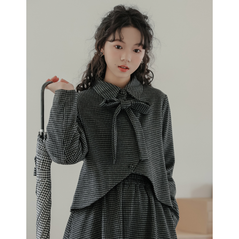 It’s just that the top is not less than 129. Real shot of Korean style autumn and winter houndstooth suit, retro small fragrant style jacket