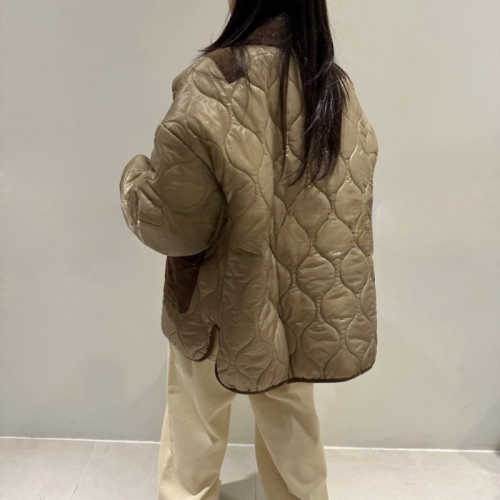 韩国chic 设计感加厚保暖灯芯绒拼接 翻领单排扣口袋时尚棉衣棉服