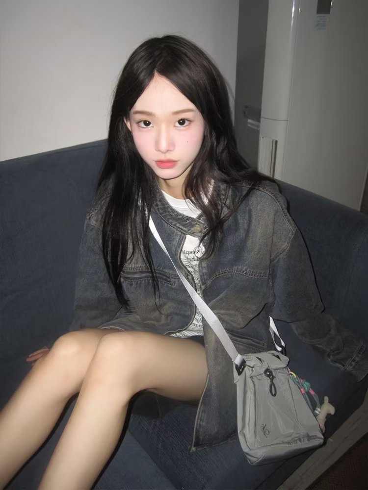 美式復古水洗做舊牛仔外套女秋季2023新款高級感寬鬆拉鏈夾克上衣