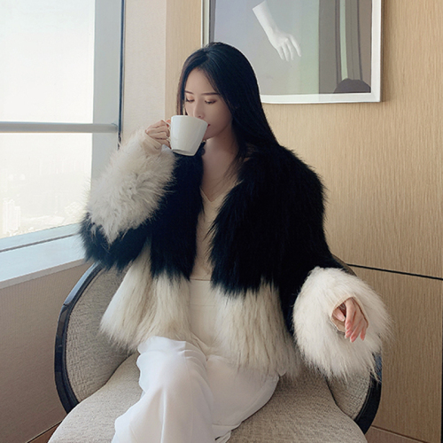  winter new imitation fox fur contrasting color fur coat for women Korean style short gradient slimming plush coat
