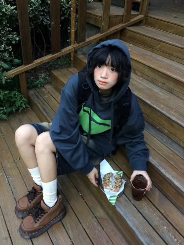 美式復古高街連帽衛衣女秋季卡通插畫貓咪印花慵懶風寬鬆百搭上衣
