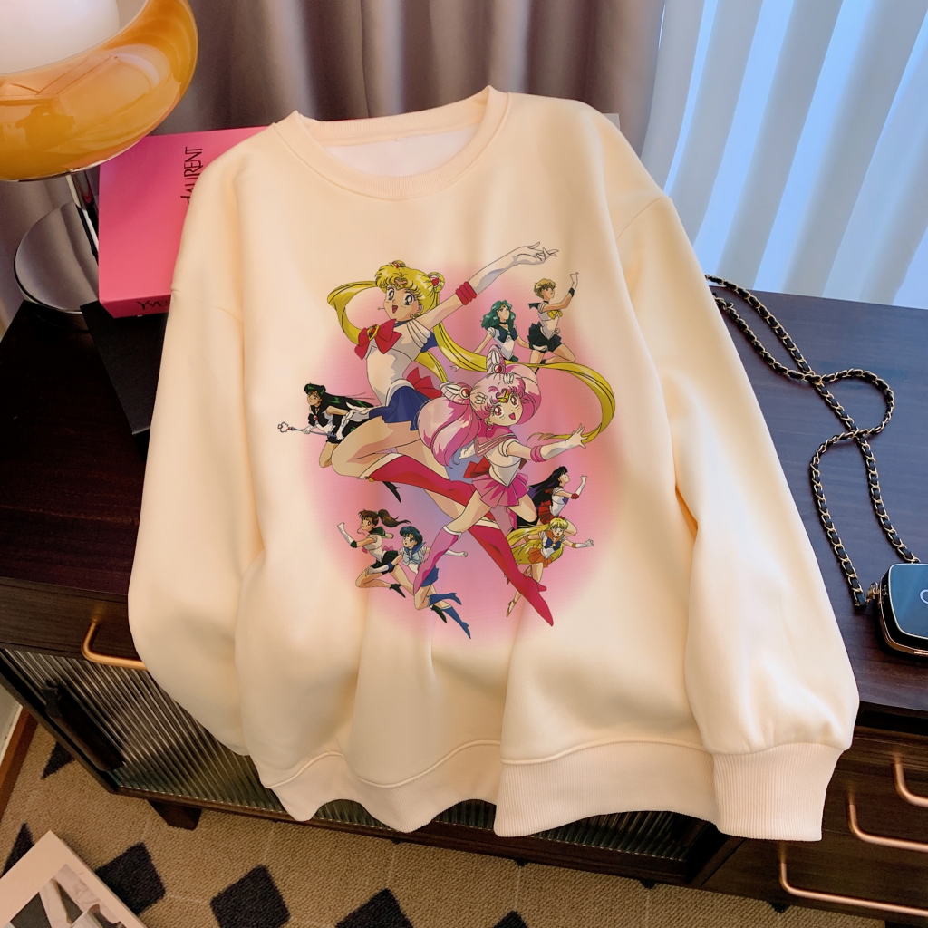 Actual shot Huamian-Fleece 410g/Thin 310g Autumn and Winter Sweater Women's Printed Large Size Women's Thickened Top