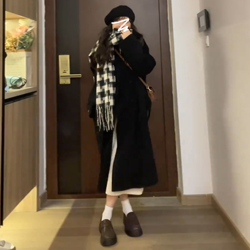 秋冬季小個子中長款毛呢外套2023年新款赫本風外套女春秋呢子大衣