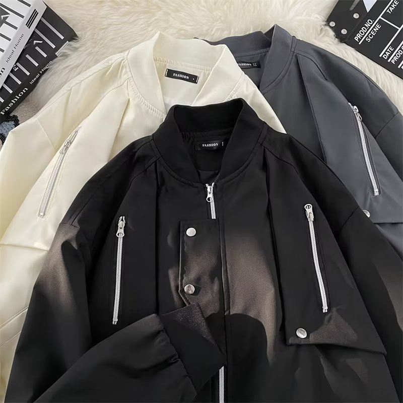 美式復古高街工裝多口袋飛行員棒球服外套女潮牌寬鬆夾克百搭