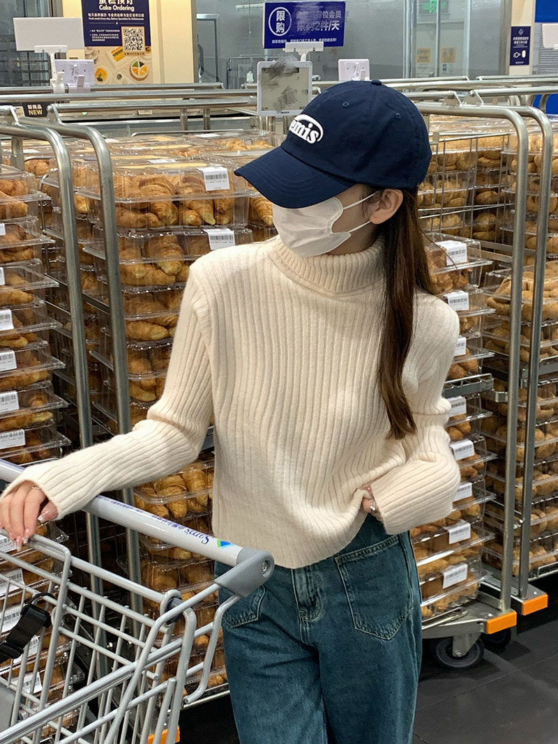 實拍 韓版純色加厚粗針毛衣女冬季高領堆堆領寬鬆慵懶風上衣